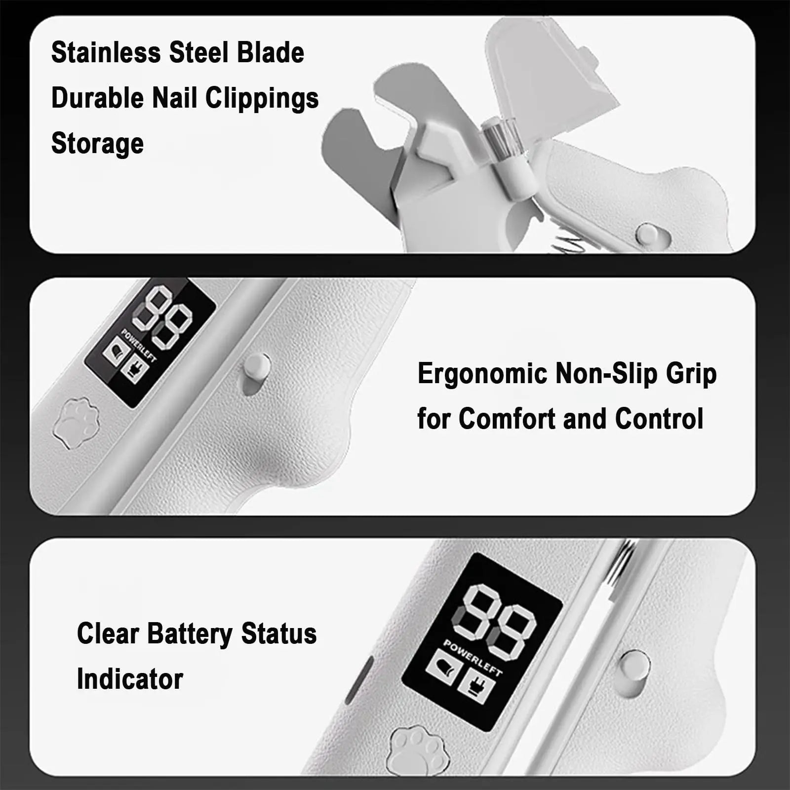 Ultimate 2-In-1 LED Nail Clippers & Grinder for Dogs and Cats - Quiet, USB-C Rechargeable Pet Grooming Tool for Safe and Easy Nail Care