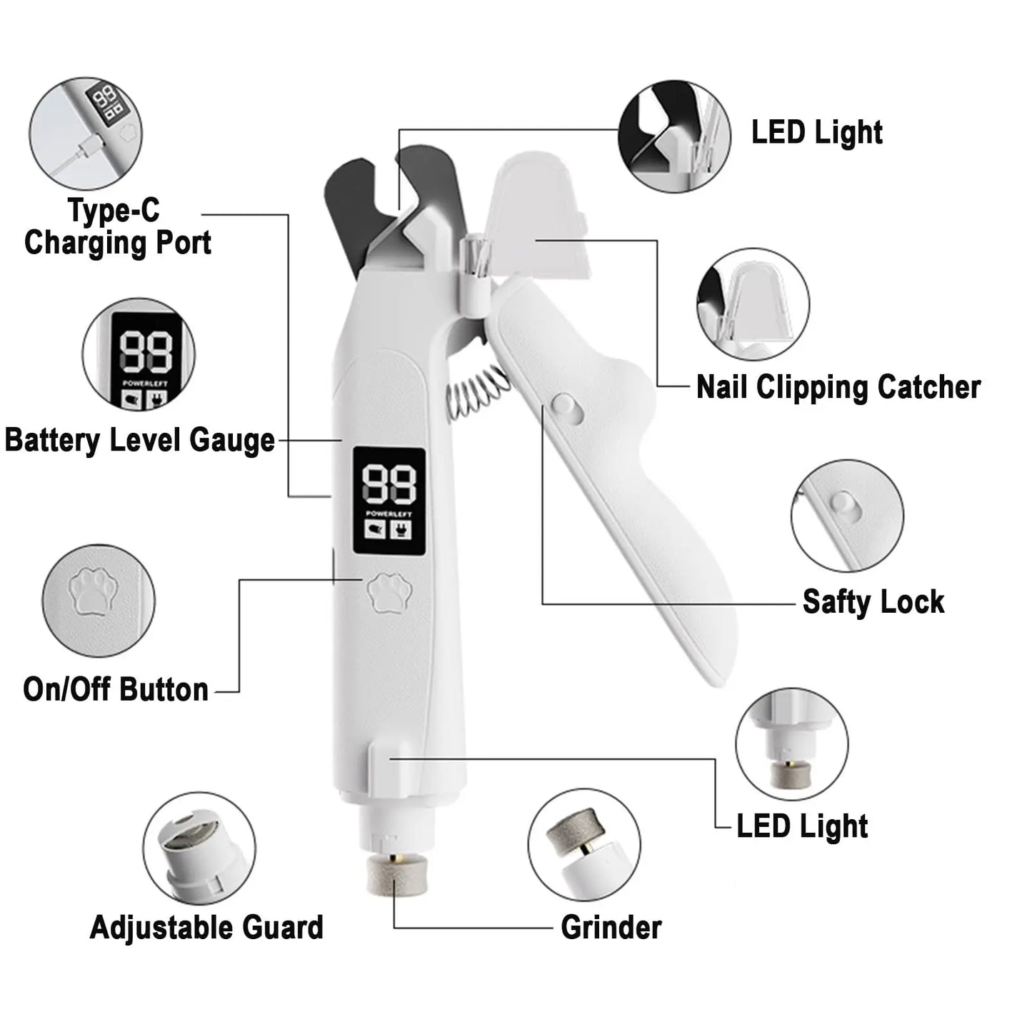 Ultimate 2-In-1 LED Nail Clippers & Grinder for Dogs and Cats - Quiet, USB-C Rechargeable Pet Grooming Tool for Safe and Easy Nail Care