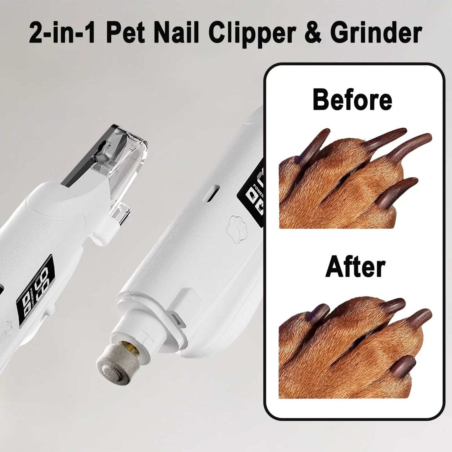 Ultimate 2-In-1 LED Nail Clippers & Grinder for Dogs and Cats - Quiet, USB-C Rechargeable Pet Grooming Tool for Safe and Easy Nail Care