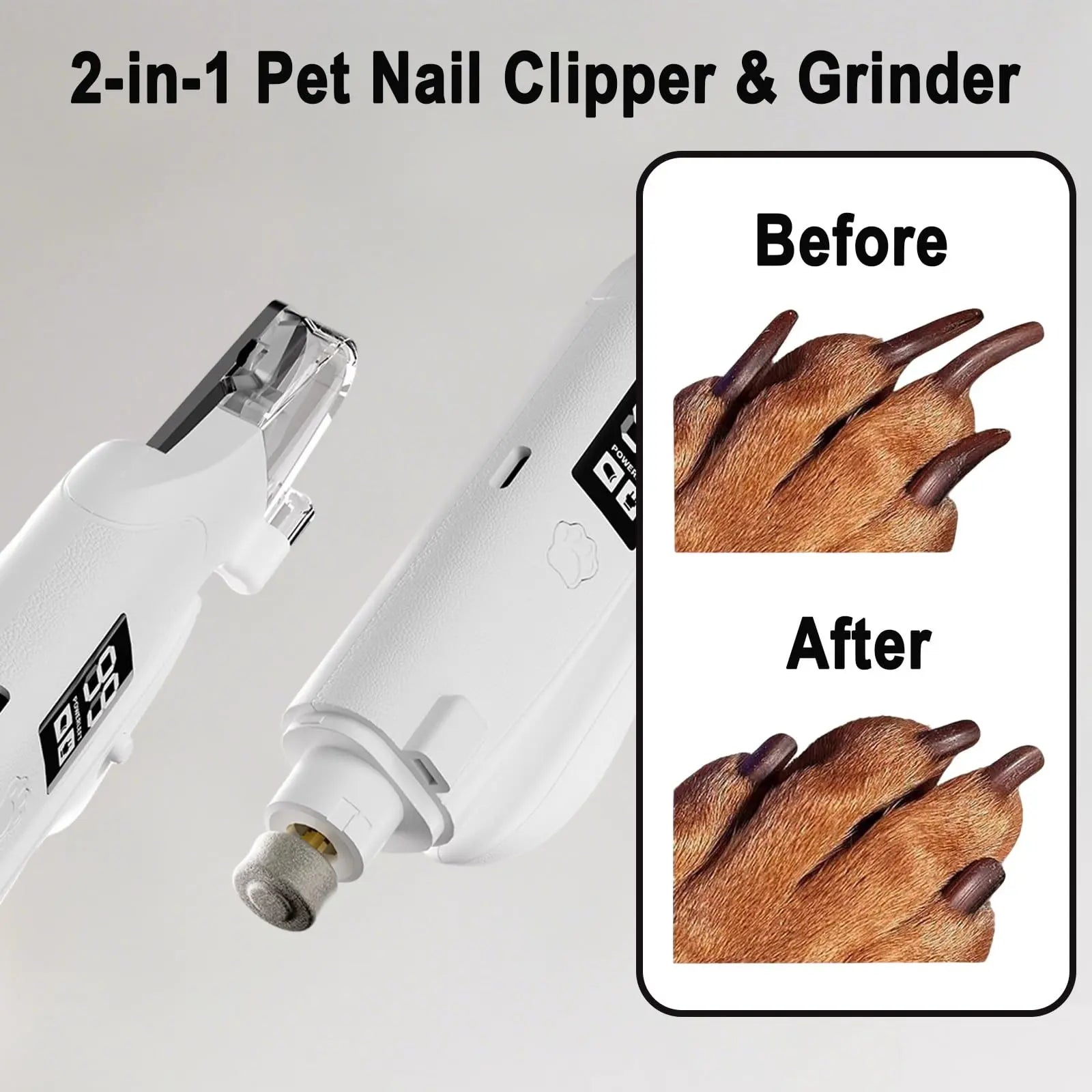 Ultimate 2-In-1 LED Nail Clippers & Grinder for Dogs and Cats - Quiet, USB-C Rechargeable Pet Grooming Tool for Safe and Easy Nail Care